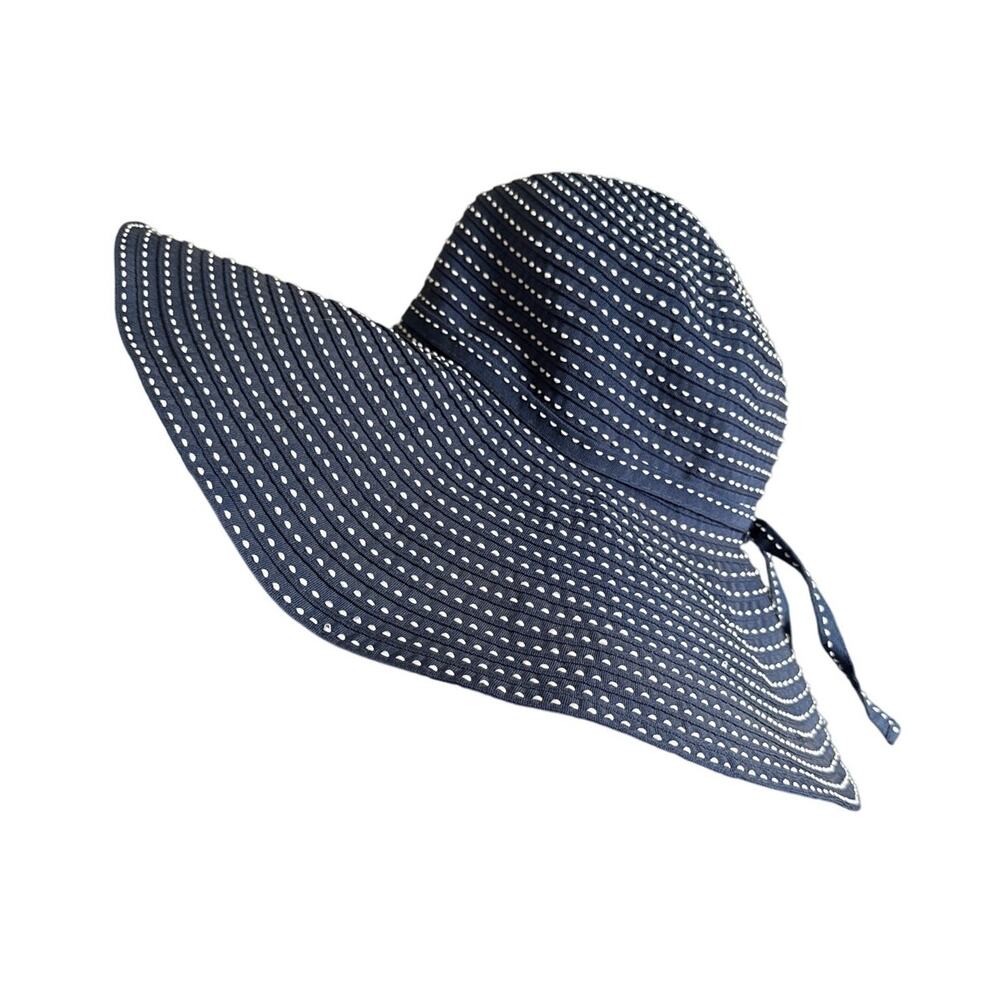 Swim N Sand Headwear Sun Hat Packable Wide Brim in Blue and White Medium